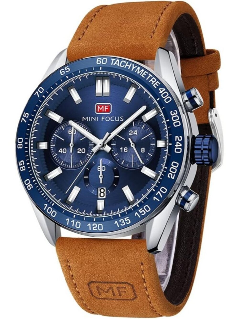 Men's Brown And Blue Analog Quartz Waterproof Chronograph Stylish Casual Watch